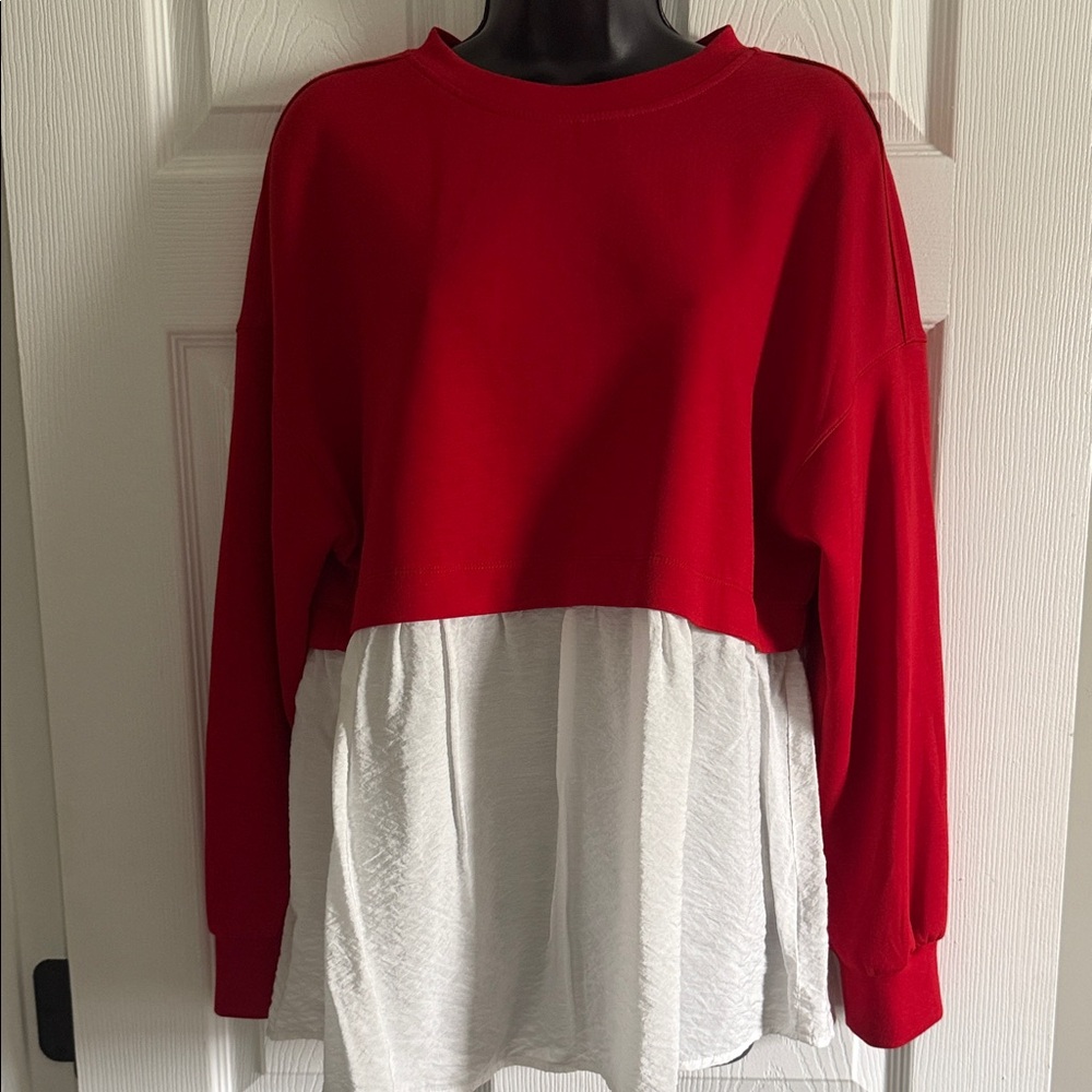 Red and White Layered Sweater Top